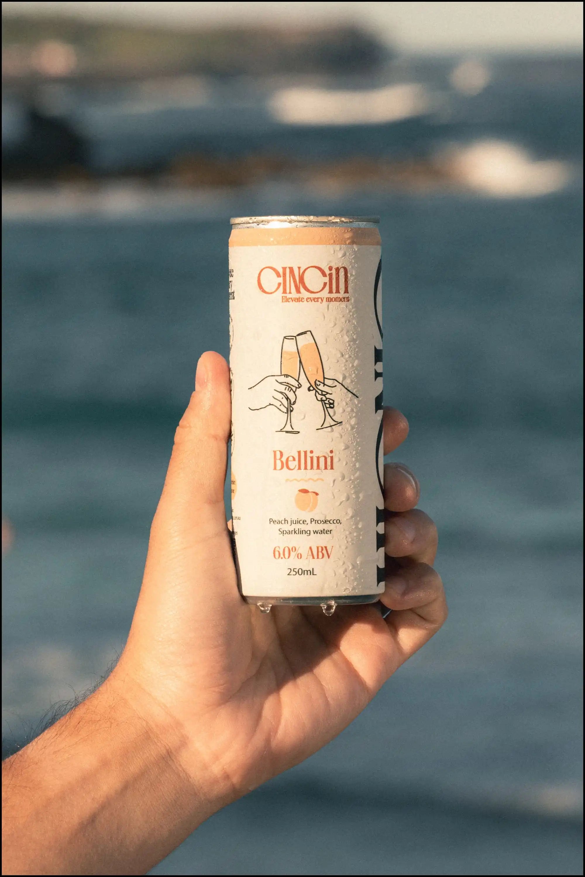 CINCiN Bellini premium peach spritz cocktail in a slimline can
