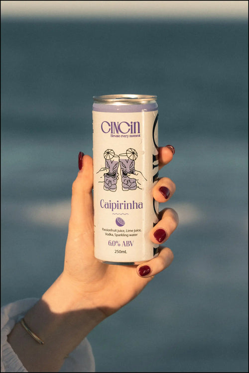 CINCiN Caipirinha premium passionfruit spritz cocktail in a slimline can